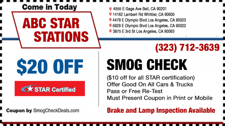 Smog Check - Five STAR Certified Locations - (323) 712-3639